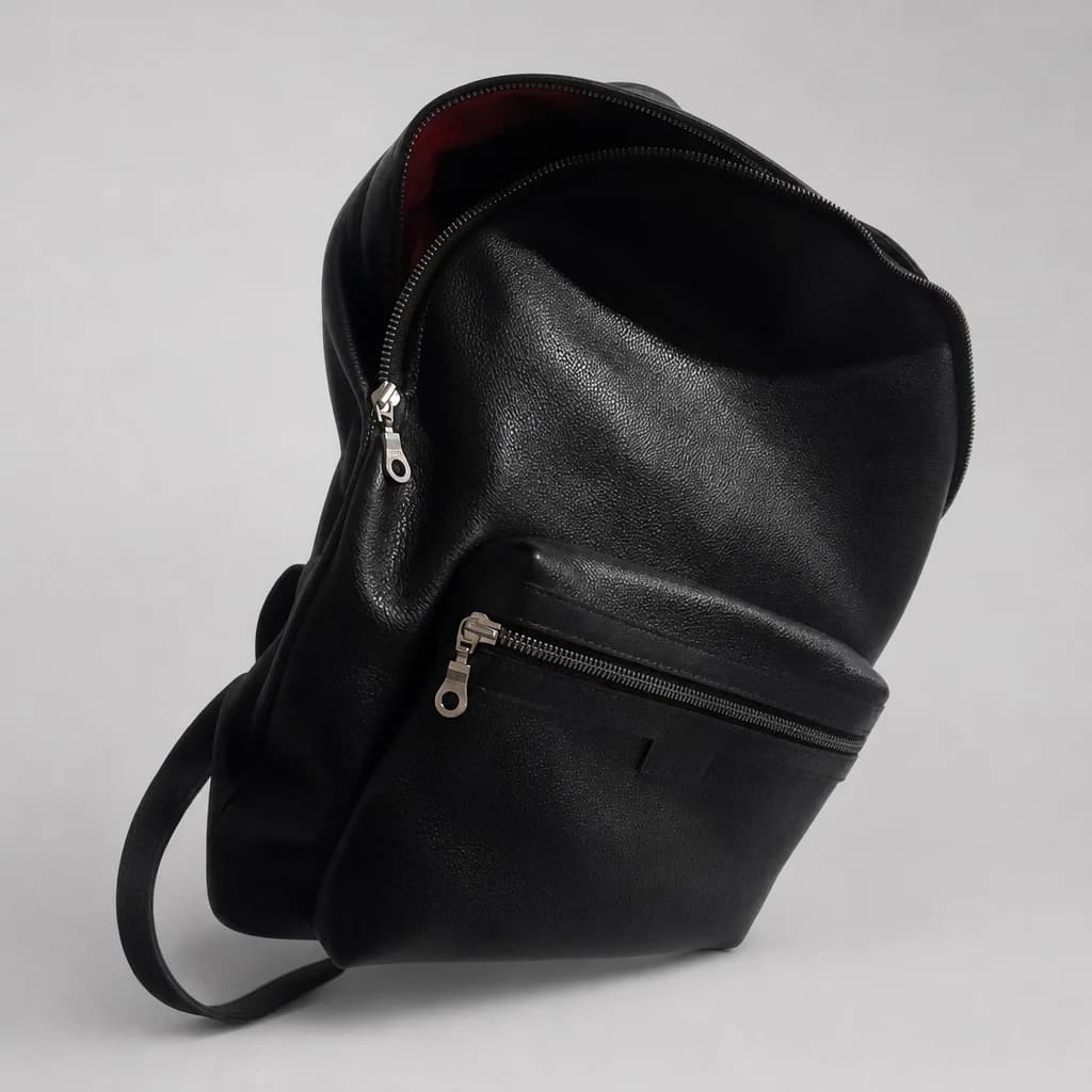 Black Textured Backpack with Front Zip Pocket