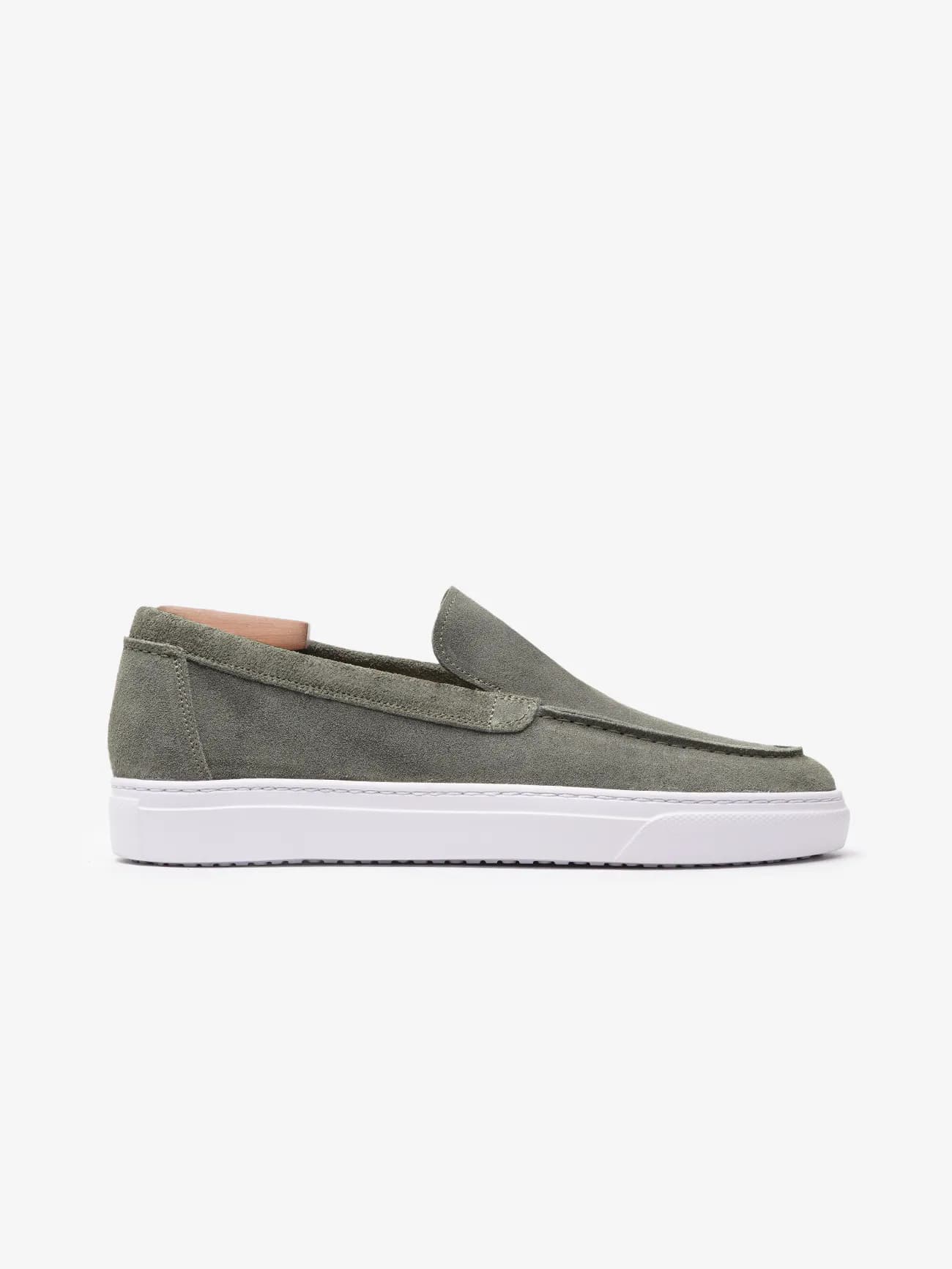 Men's Suede-Finish Slip-On Loafers with White Cup Sole