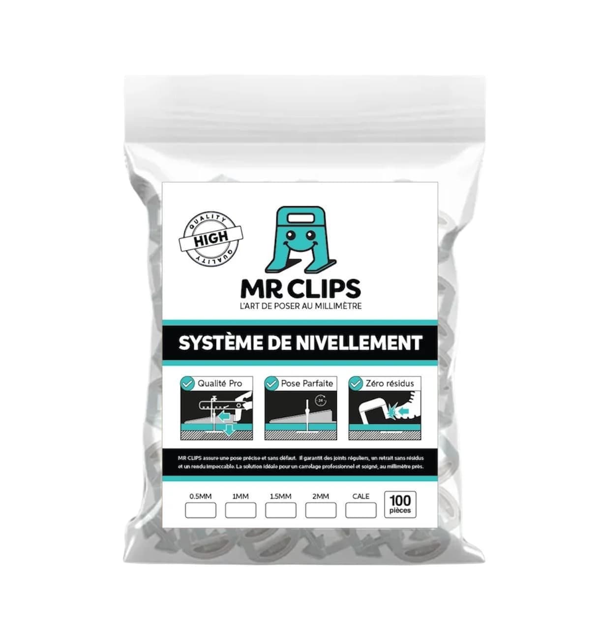 Clips de nivellement pour carrelage MR CLIPS - sachet 100 pièces