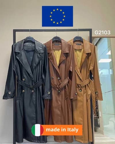 Trench long femme aspect cuir ceinturé
