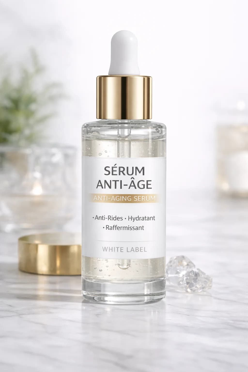 Sérum anti-âge white label en flacon compte-gouttes