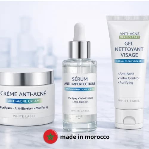 Coffret anti-acné visage 3 pièces en marque blanche