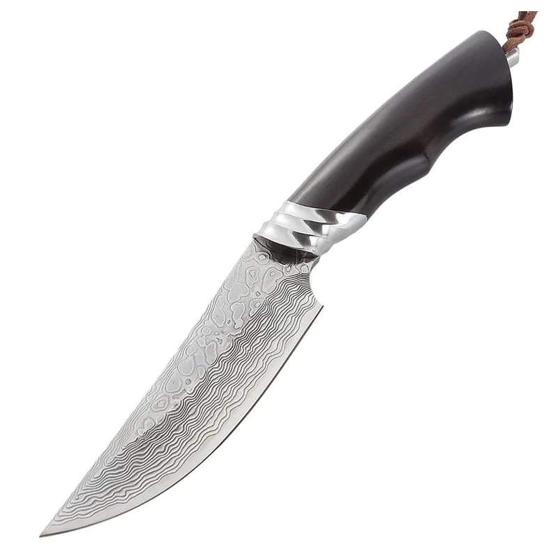 topknivesllc Patterned Blade Fixed Knife with Ebony Handle MZ-418