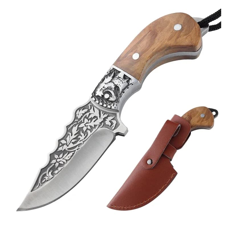 topknivesllc Olive Wood Handle Fixed Blade Knife K904 with Sheath