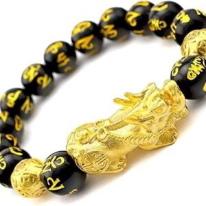 Bracelet Feng Shui Porte-Bonheur Pi Xiu en Perles Dorées